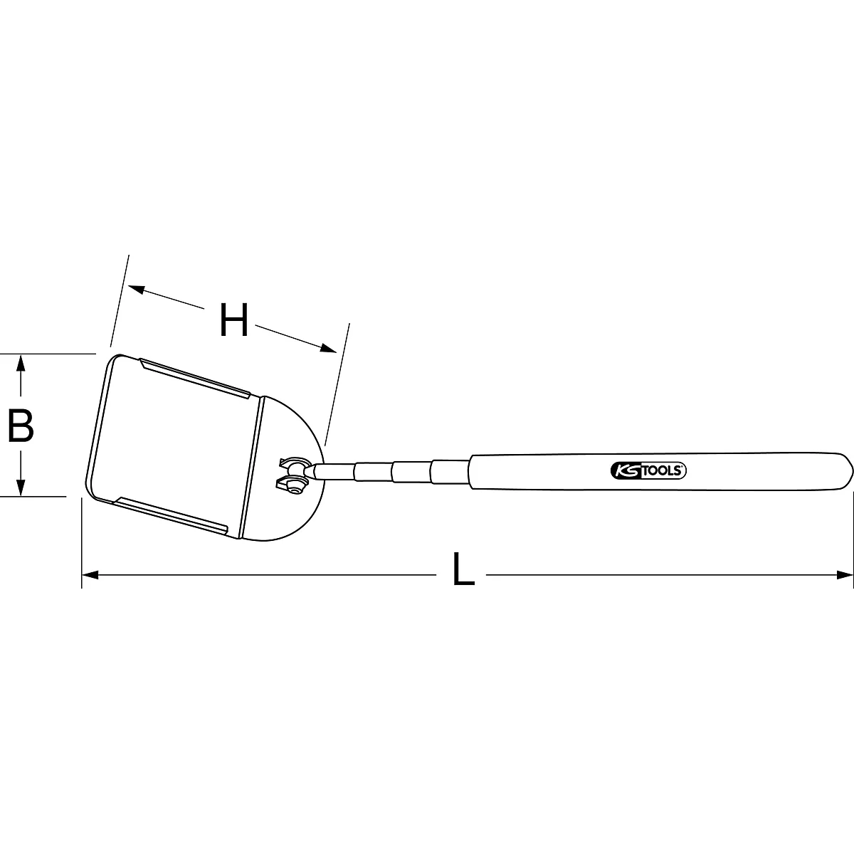 Werkzeug mit Messpunkten für Länge, Breite und Höhe.